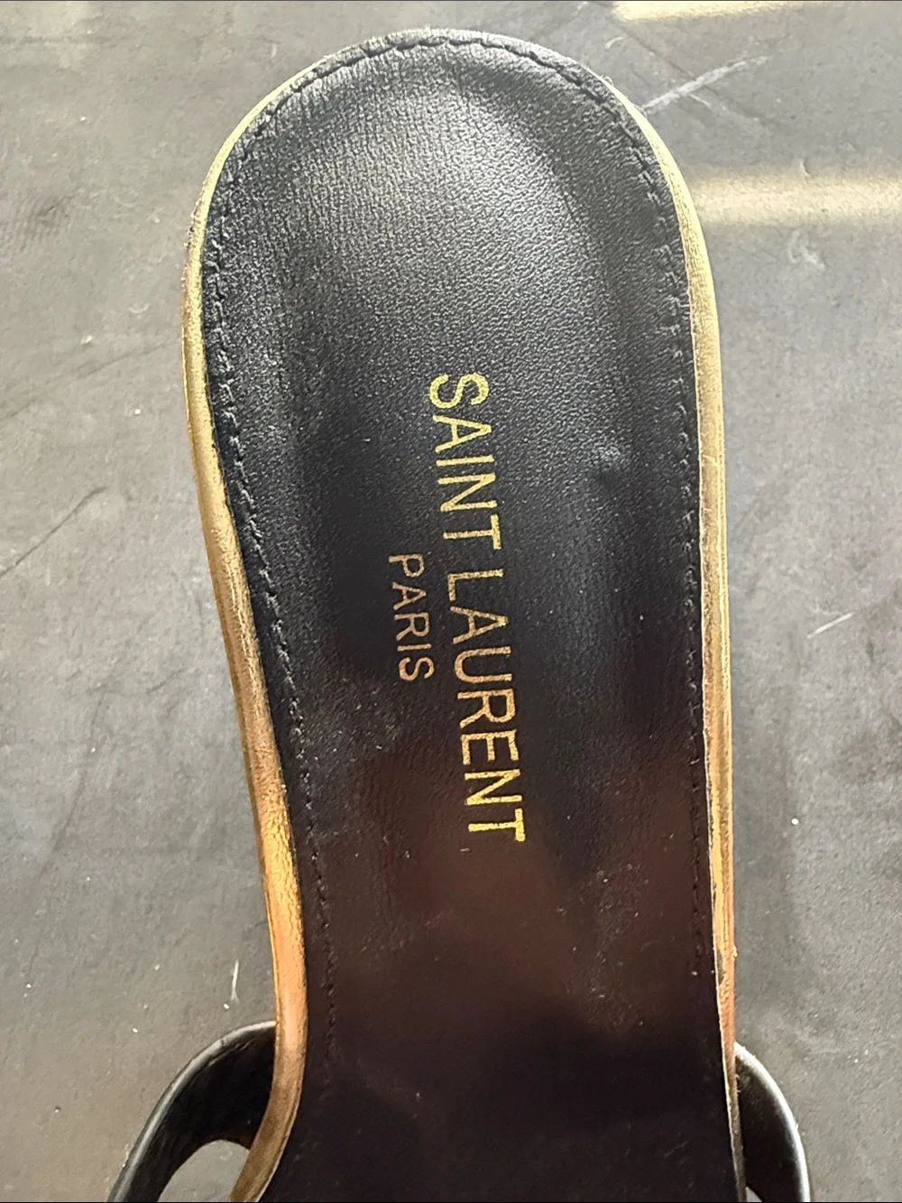 Saint Laurent Metallic Gold Leather Knotted Mule Heels
